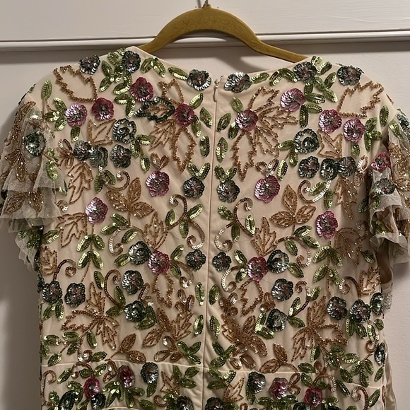 Mac Duggal Beige Floral Embellished Flutter Cap Sleeve Size 16 NWT. - Picture 16 of 16